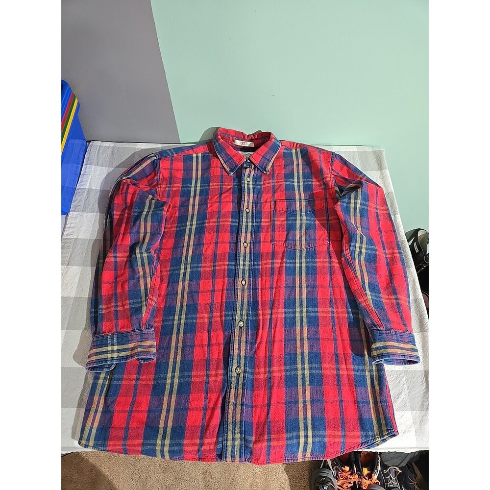 John Ashford Sport Mens Plaid Flannel Button‎ Up Long Sleeve Shirt Medium